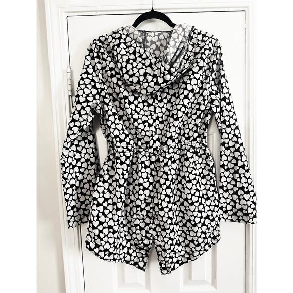 BRAVE SOUL Hearts Heart Rayheart Black White Raincoat Rain Jacket Hooded - Sz XS - Picture 9 of 9